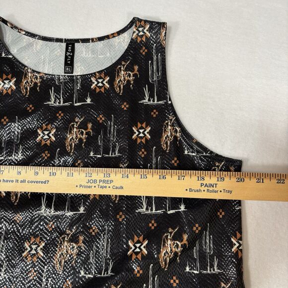 TWO 2 FLY Tank Top Saddle Buster Tank Western Print Brown Textured Knit - Picture 3 of 7